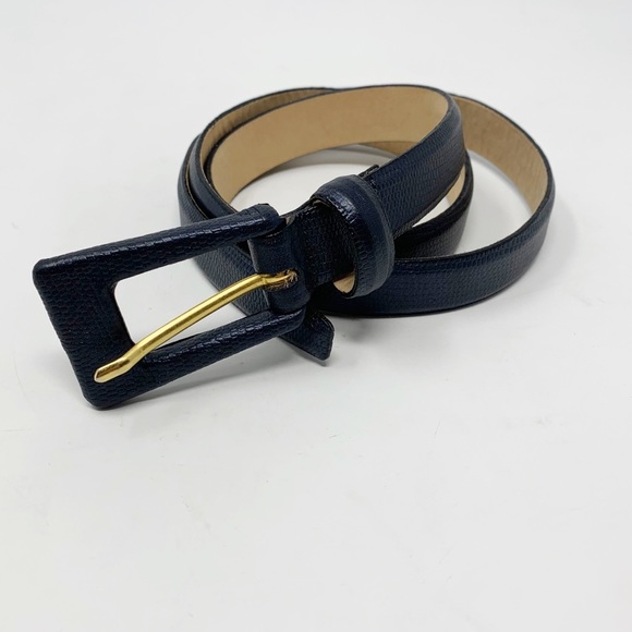 Vintage Navy Blue 100% Leather Belt by Renfrew M - Picture 3 of 5